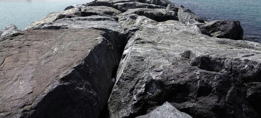 Huge rock breakwater breakwater