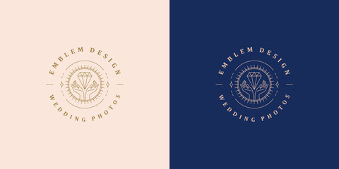Minimal vector illustration of linear style emblem template with female hands holding luxury