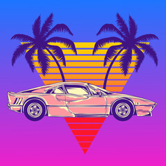 vintage car on the beach vector