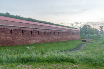 Fortifications of the fortress of Zamosc at sunrise.