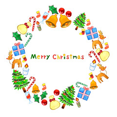 絵本風のかわいいクリスマスリース水彩イラスト