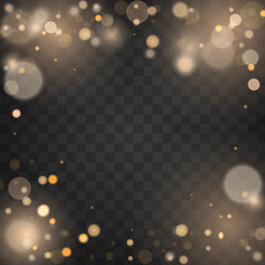 Izolated bright bokeh effect on a transparent background. Blurred light frame. Vector holiday design