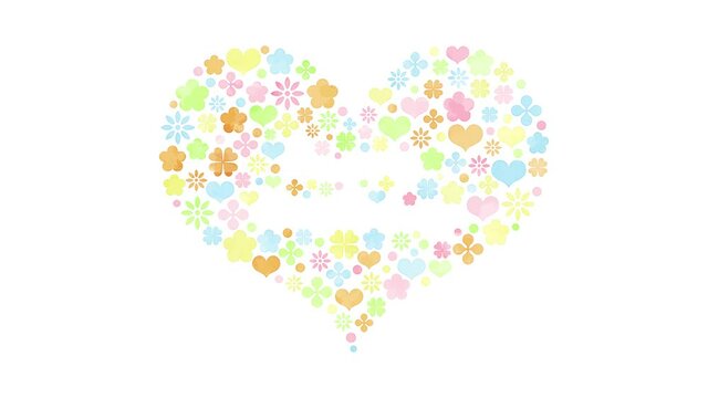 birthday message animation, heart shaped flowers illustration