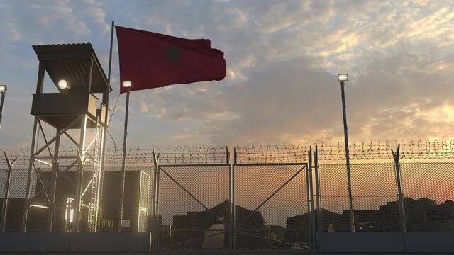 Military base with waving flag of Morocco 3d