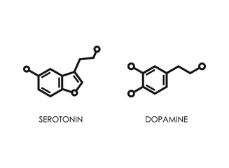 Dopamine and serotonin molecular structure. neurotransmitter molecule.