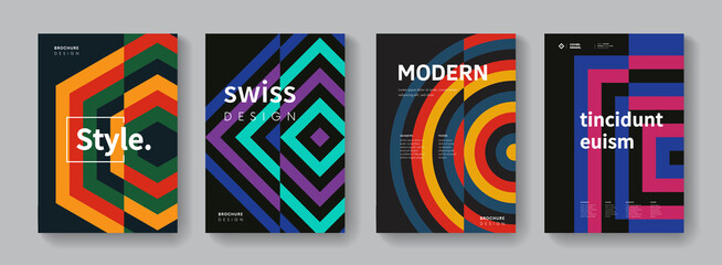 Collection of geometric retro pattern. Swiss modernism posters set. Bauhaus style background.