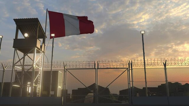 Military base with waving flag of Peru 3d