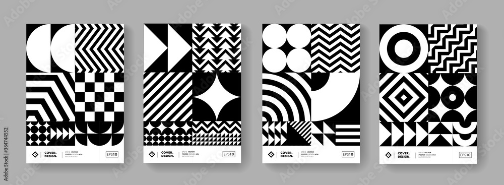 Aufkleber abstract monochrome geometric pattern background. black and white swiss design poster collection. mi