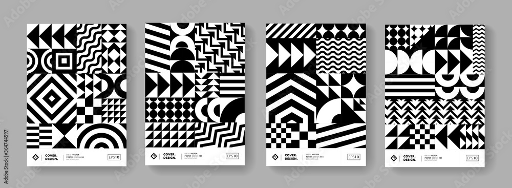 Poster abstract monochrome geometric pattern background. black and white swiss design poster collection. mi