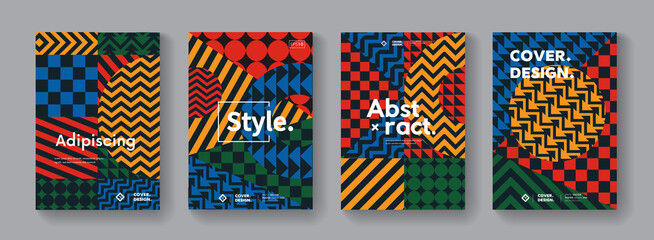 Memphis geometric pattern collection. Abstract swiss posters set.