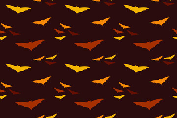 Red bat flock in the dark sky seamless pattern. Vector file for different print designs. Can be used for fabric, wallpaper, wrapping paper. 
