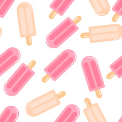 Random isolated fruit ice seamless pattern on white background. Pink and light pink food elements.