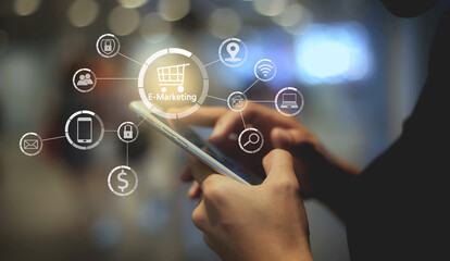 Businesswoman hands holding  mobile. Online shopping