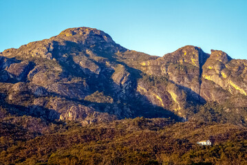 Obraz premium View of the Serra do Caraca mountains, with the carapuca peak in the center, Sanctuary of Caraca, city of Catas Alta, Minas Gerais, Brazil