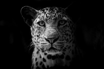Fototapeta na wymiar The leopard looks beautiful on a black background.