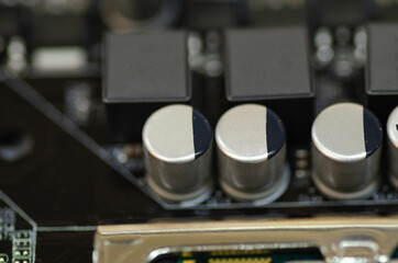Closeup shot image of electronic circuit board. Shallow depth of field and selective focus