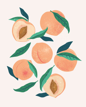 Abstract still life in pastel colors poster. Collection of contemporary art. Abstract paper cut elements, fruits for social media, postcards, print. Hand drawn peach.