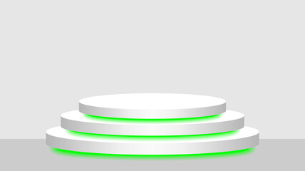 circle pedestal 3d white and green light neon lamp glowing, cosmetics display modern and led light, podium stage show for position decor green fluorescent glow light, pedestal box for product place