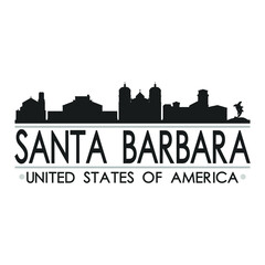 Santa Barbara California USA Skyline Silhouette Design City Vector Art Famous Buildings. - obrazy, fototapety, plakaty