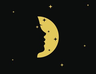 Naklejka premium women face logo icon symbol in shape of moon