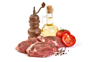 Raw pork steaks, isolated on white background