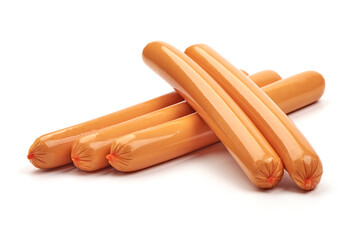 Boiled sausages in the shell, isolated on white background