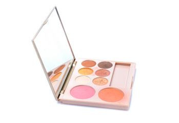 make-up brushes and cosmetics isolated on white