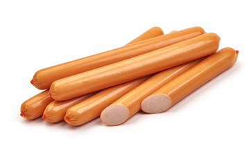 Boiled sausages in the shell, isolated on white background
