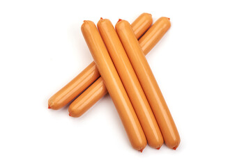 Boiled sausages in the polymer shell, isolated on white background