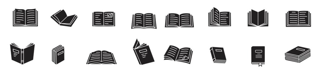 Book icons set, logo isolated on white background, vector illustration.