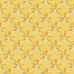Fototapeta premium Orange flowers ornament seamless pattern. Yellow background. Surface design. Can be used for wallpaper, wrapping paper, textile, fabric prints. Vector illustration.