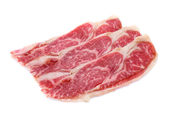 Fresh raw beef meat slices isolated over white background