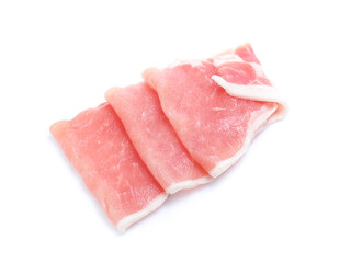 Raw pork meat with parsley herb leaves isolated on white background
