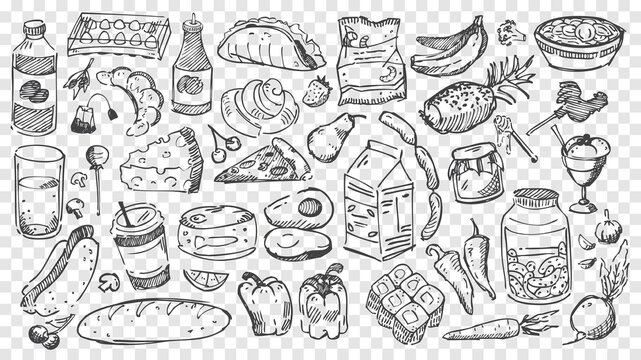 Hand drawn meal doodles set