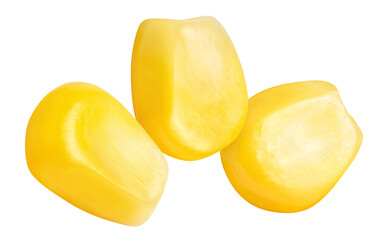 Delicious corn seeds close-up, isolated on white background