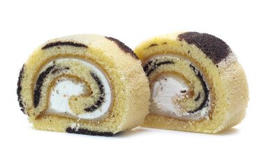 Yellow  roll cake isolated on white background