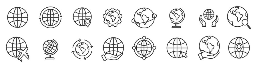 globe related outline icon set. vector illustration