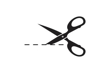 scissors with cut line icon, isolated on white background, vector illustration