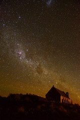 Milky way at Lake tekapo. Lake Tekapo is a small town located at the southern end of the lake of the same name in the inland South Island of New Zealand.