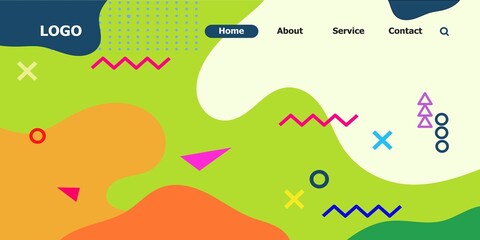 vector illustration of landing page memphis with geometric ornaments