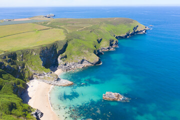 Aerial photograph of Hell's Mouth, North Coast, Cornwall, England, United Kingdom