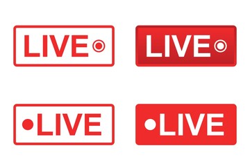live streaming icon set. video broadcasting and live streaming icon. red Button symbols for TV, news, movies, shows, vector illustration
