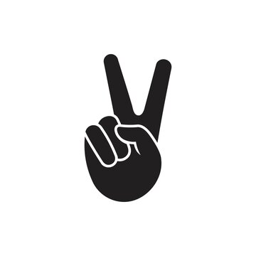Hand gesture V  icon, Hand showing victory, sign peace and love with fingers isolated on white background, vector illustration