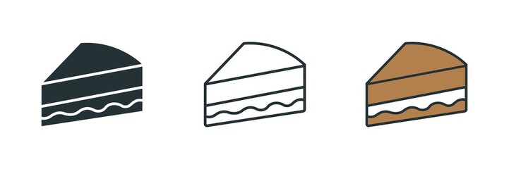 cake slice icon,  Sweet Chocolate Cake Dessert Flat Line Outline Colorful and Stroke Icon, vector illustration