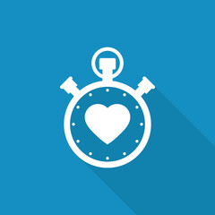  Stopwatch icon with heart icon with  long shadow