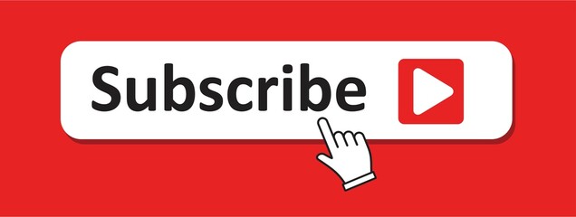 Subscribe red button, button with hand cursor. subscribe Social media concept, subscribe to youtube channel, Vector icon illustration.