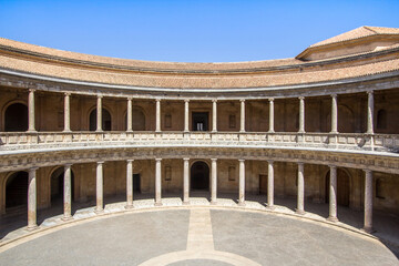 Round Patio and double colonnade of Charles V Palace, Granada, Andalusia, Spain