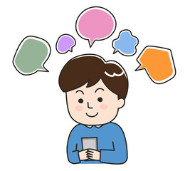 Man having a rage for posting on social media. Vector illustration isolated on white background.	