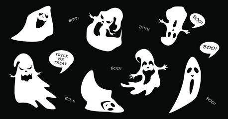 Set of vector ghosts in cartoon style. Halloween.