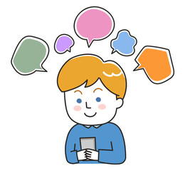 Obraz premium Man having a rage for posting on social media. Vector illustration isolated on white background. 